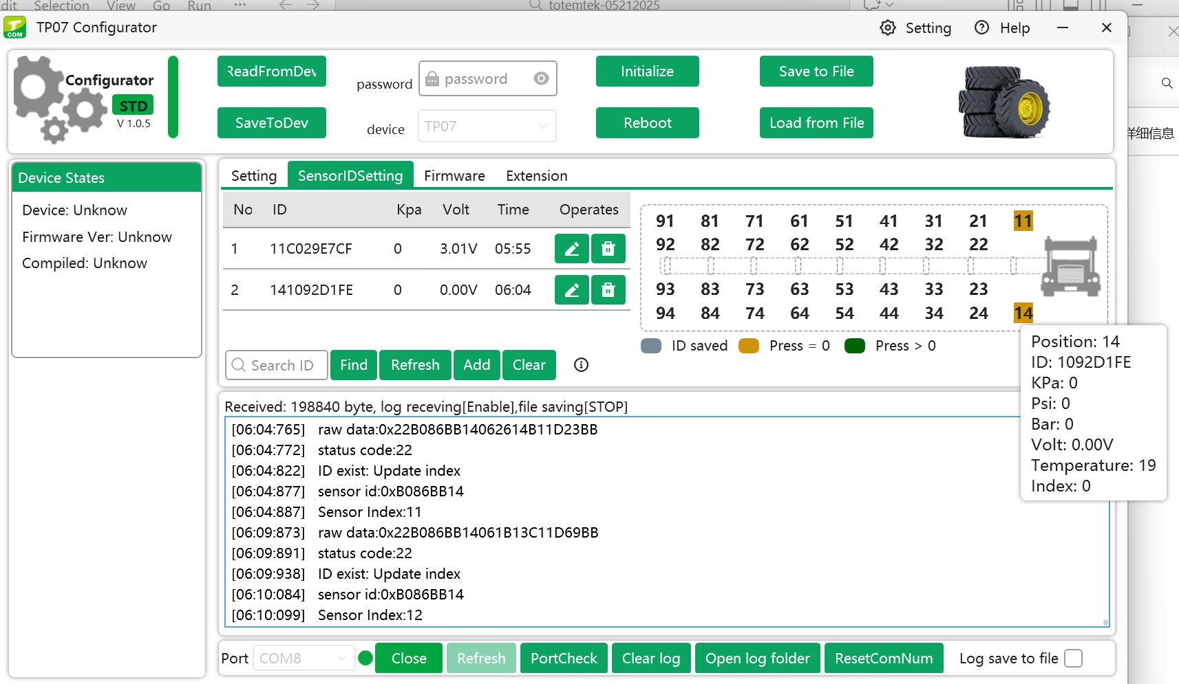 add tire ID and sensor ID on TPMS configurator